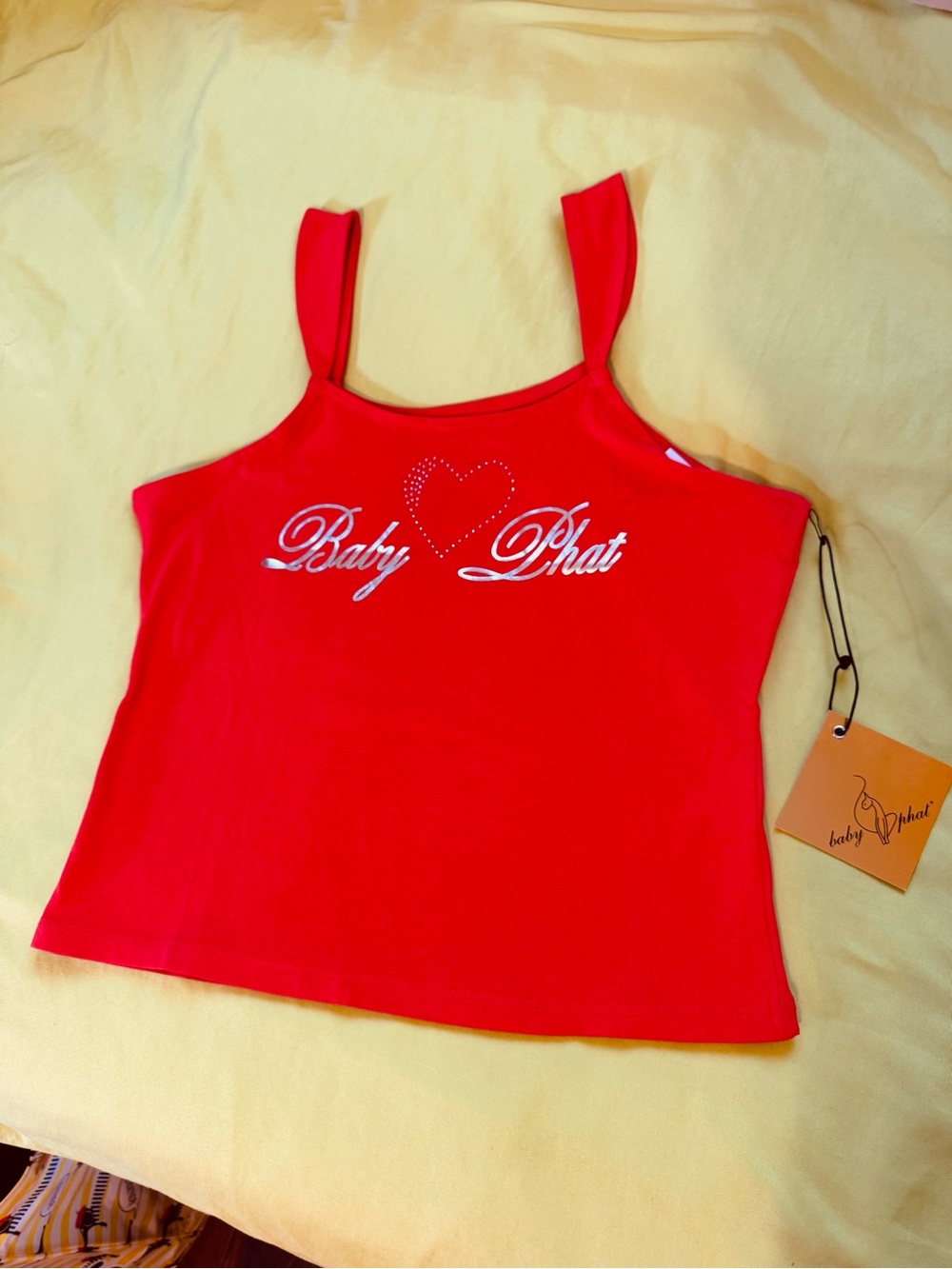 Baby Phat Red Rhinestone Heart Logo Tank Top